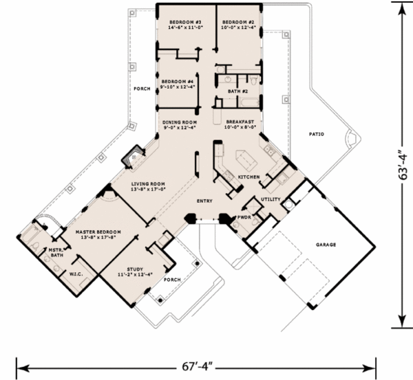 Adobe / Southwestern Floor Plan - Main Floor Plan #140-138
