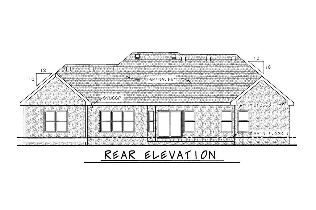 Exterior - Rear Elevation for European House Plan #20-1817 - 3 bed, 2 bath