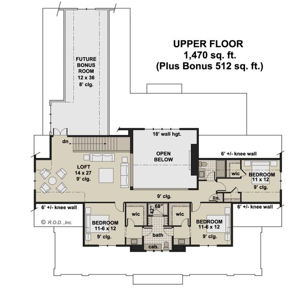 Farmhouse Floor Plan - Upper Floor Plan #51-1253