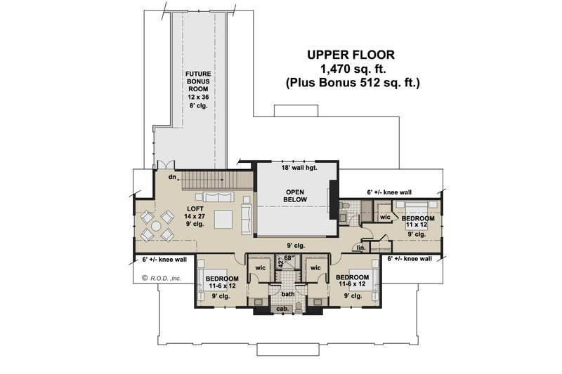 Dream House Plan - Floor Plan - Upper Floor for Farmhouse House Plan #51-1253 - 5 bed, 4.5 bath