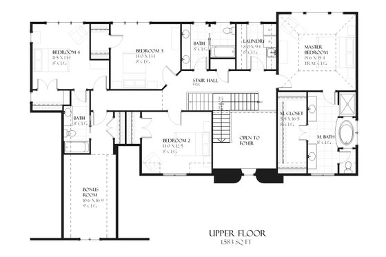 European style house plan, upper level floor plan