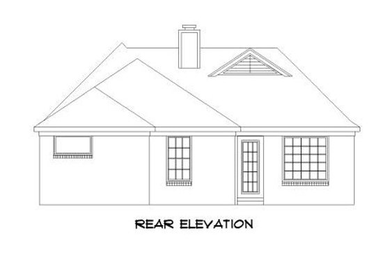 Exterior - Rear Elevation for Traditional House Plan #424-241 - 3 bed, 2 bath