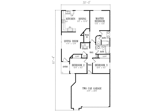 Floor Plan - Main Floor for Traditional House Plan #1-175 - 3 bed, 2 bath
