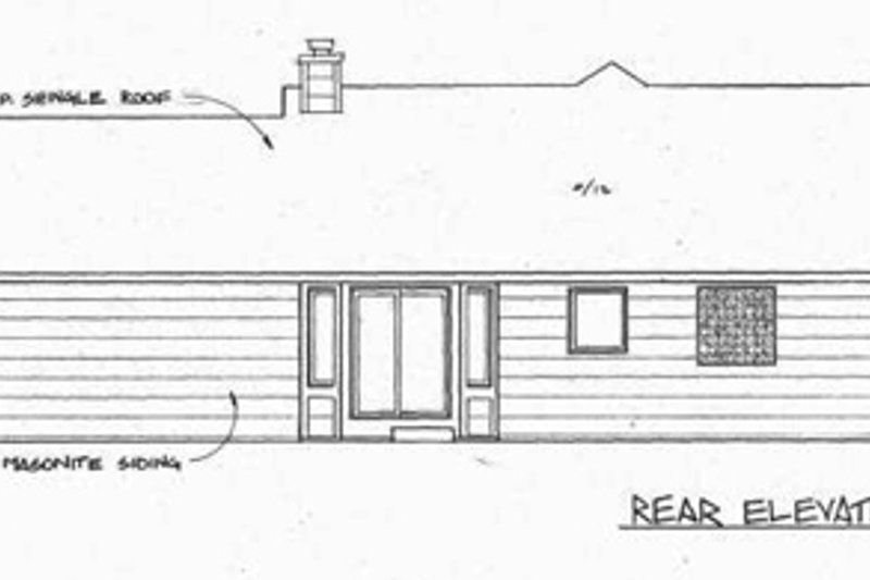 Architectural House Design - Exterior - Rear Elevation for Ranch House Plan #58-135 - 3 bed, 2 bath