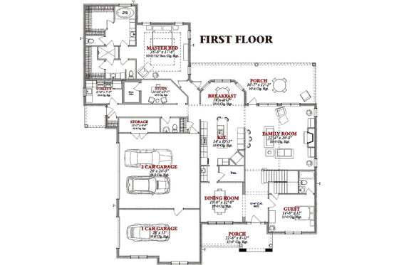 Floor Plan - Main Floor for Traditional House Plan #63-185 - 4 bed, 3.5 bath