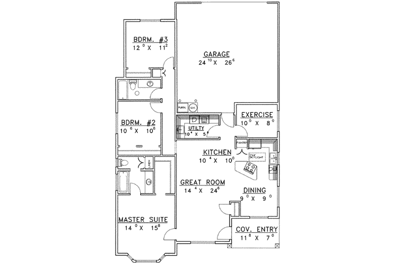 Home Plan - Floor Plan - Main Floor for Traditional House Plan #117-456 - 3 bed, 2 bath
