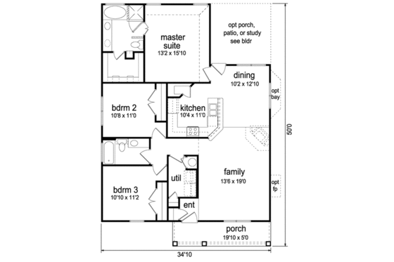 Floor Plan - Main Floor for Cottage House Plan #84-493 - 3 bed, 2 bath