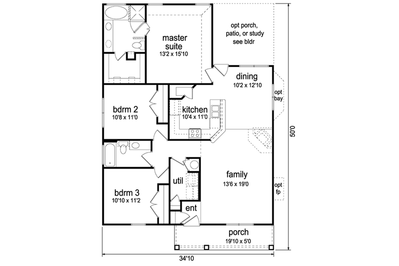 Home Plan - Floor Plan - Main Floor for Cottage House Plan #84-493 - 3 bed, 2 bath