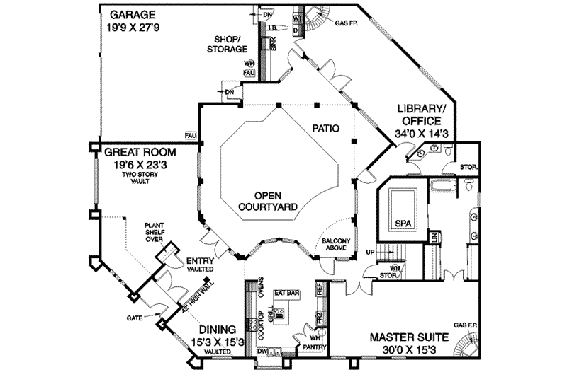 Home Plan - Floor Plan - Main Floor for Mediterranean House Plan #60-555 - 4 bed, 3.5 bath