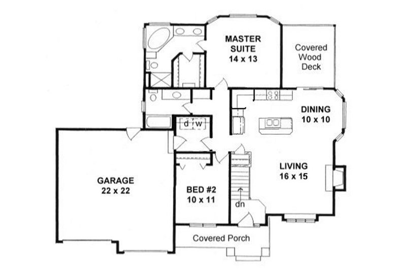 Architectural House Design - Floor Plan - Main Floor for Craftsman House Plan #58-205 - 2 bed, 2 bath