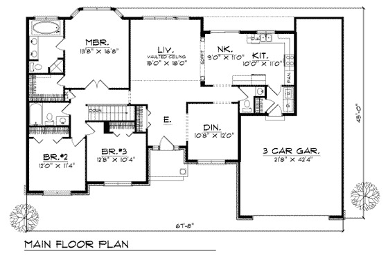 Floor Plan - Main Floor for Traditional House Plan #70-196 - 3 bed, 2.5 bath