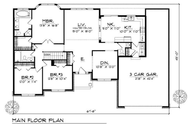 Dream House Plan - Floor Plan - Main Floor for Traditional House Plan #70-196 - 3 bed, 2.5 bath