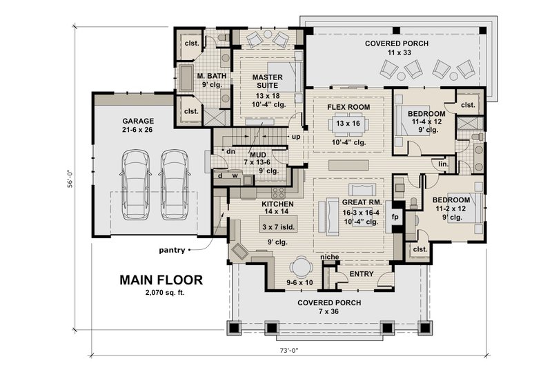 Architectural House Design - Floor Plan - Main Floor for Craftsman House Plan #51-586 - 3 bed, 2.5 bath