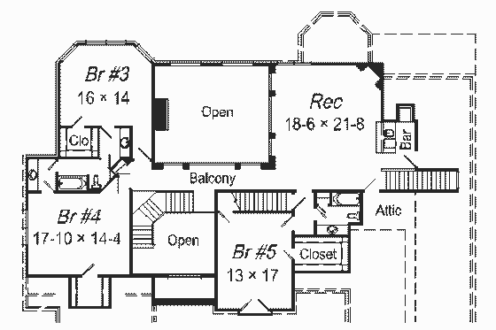 Floor Plan - Upper Floor for European House Plan #329-323 - 5 bed, 4.5 bath