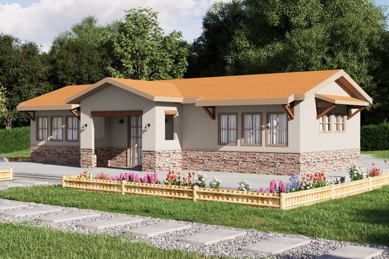 Architectural House Design - Exterior - Front Elevation 4 for Mediterranean House Plan #1106-102 - 2 bed, 1 bath