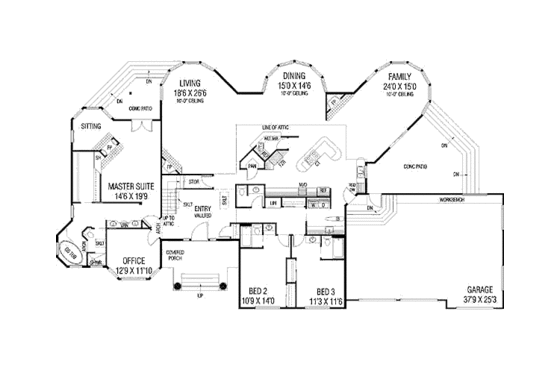 Floor Plan - Main Floor for Craftsman House Plan #60-650 - 3 bed, 3.5 bath