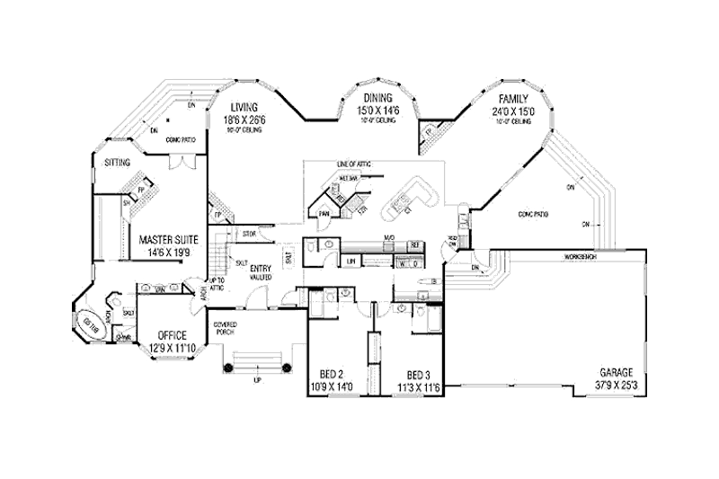 House Design - Floor Plan - Main Floor for Craftsman House Plan #60-650 - 3 bed, 3.5 bath