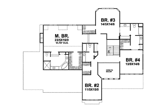 Floor Plan - Upper Floor for Bungalow House Plan #50-275 - 5 bed, 4 bath