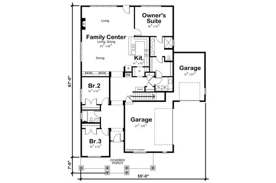 Floor Plan - Main Floor for Traditional House Plan #20-2445 - 3 bed, 2 bath