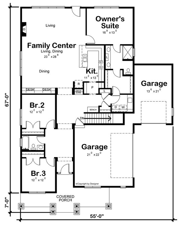 Architectural House Design - Traditional Floor Plan - Main Floor Plan #20-2445