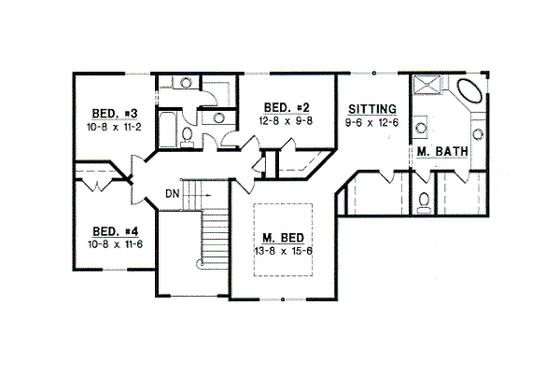 Floor Plan - Upper Floor for Traditional House Plan #67-508 - 4 bed, 2.5 bath