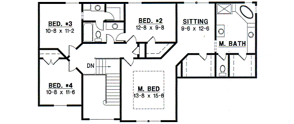 Traditional Floor Plan - Upper Floor Plan #67-508