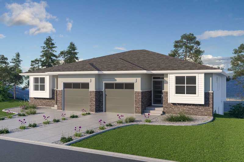 Home Plan - Exterior - Front Elevation 2 for Prairie House Plan #1100-134 - 2 bed, 2 bath