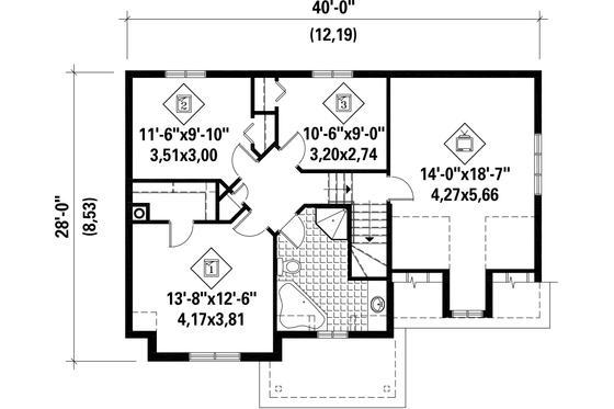 Floor Plan - Upper Floor for European House Plan #25-4852 - 3 bed, 1 bath