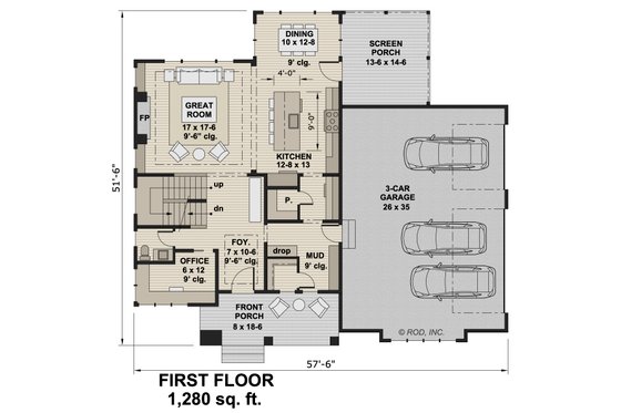 Floor Plan - Main Floor for Craftsman House Plan #51-1267 - 4 bed, 3.5 bath