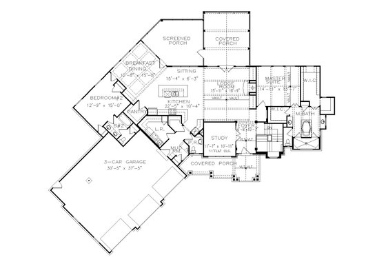 Floor Plan - Main Floor for Craftsman House Plan #54-438 - 4 bed, 3.5 bath