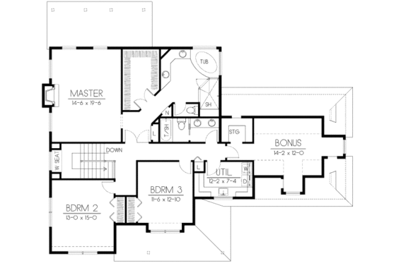 Floor Plan - Upper Floor for Bungalow House Plan #100-502 - 4 bed, 2.5 bath