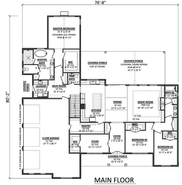 House Plan Design - Floor Plan - Main Floor for Country House Plan #1089-80 - 3 bed, 2.5 bath