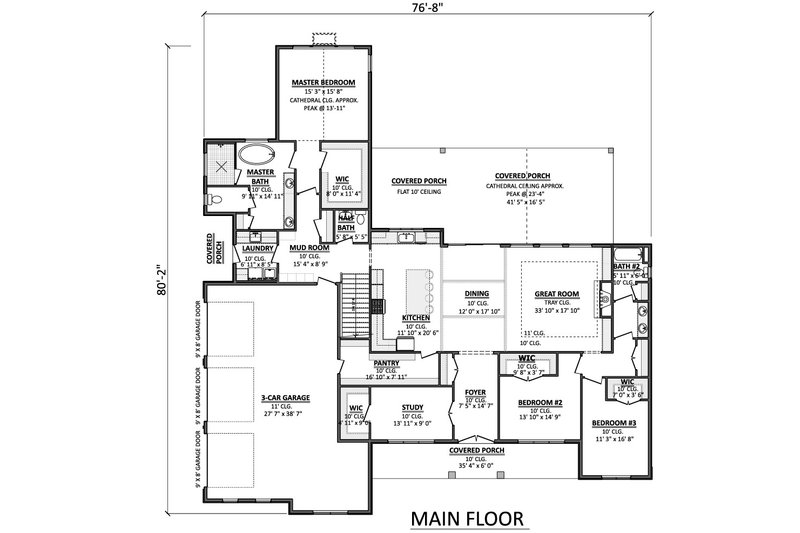 House Plan Design - Floor Plan - Main Floor for Country House Plan #1089-80 - 3 bed, 2.5 bath