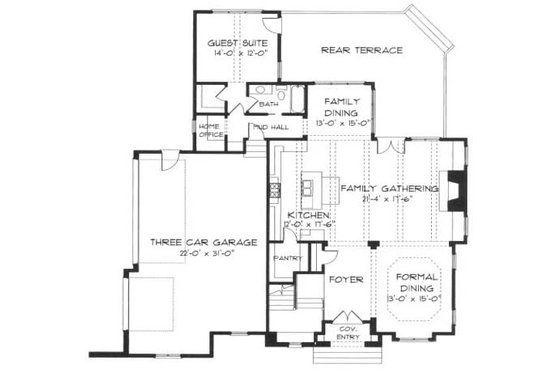 Floor Plan - Main Floor for European House Plan #413-108 - 4 bed, 4 bath
