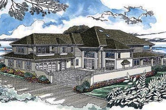 Exterior - Front Elevation 4 for Prairie House Plan #47-321 - 4 bed, 4.5 bath