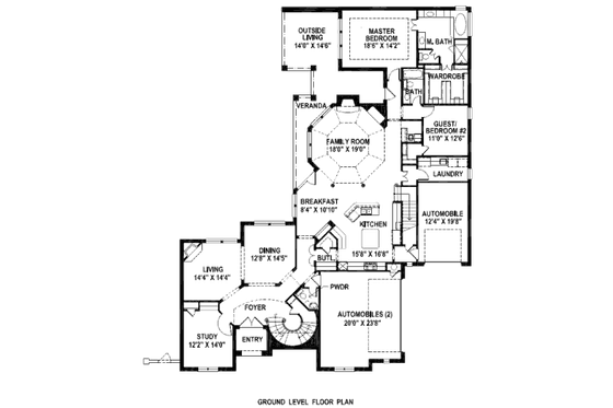 Floor Plan - Main Floor for Tudor House Plan #141-287 - 4 bed, 4.5 bath