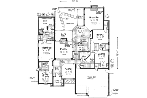 Floor Plan - Main Floor for European House Plan #310-329 - 4 bed, 4 bath