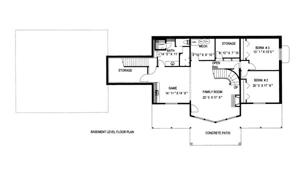 Floor Plan - Lower Floor for Craftsman House Plan #117-1097 - 3 bed, 2.5 bath