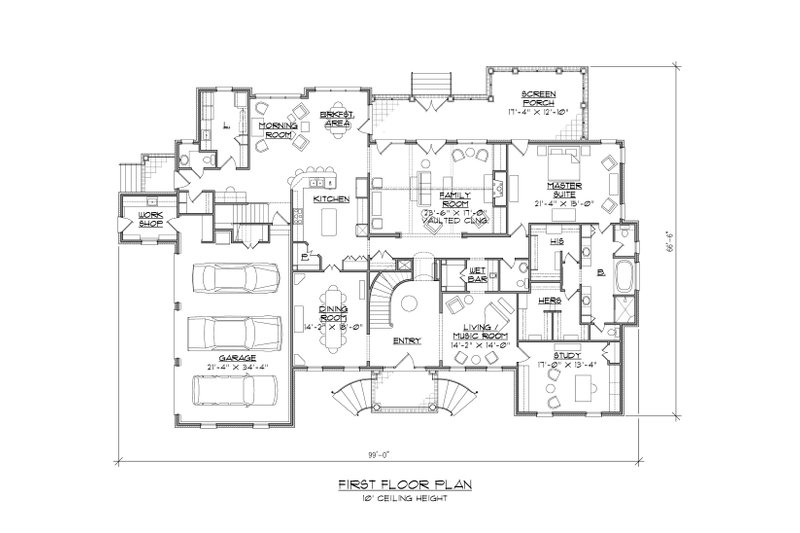 House Plan Design - Floor Plan - Main Floor 1 for Classical House Plan #1054-53 - 5 bed, 5.5 bath