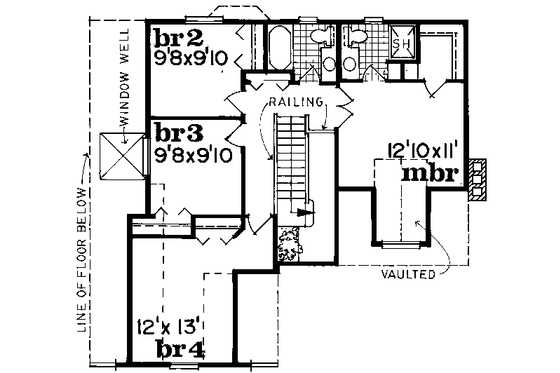 Floor Plan - Upper Floor for Traditional House Plan #47-609 - 4 bed, 2.5 bath