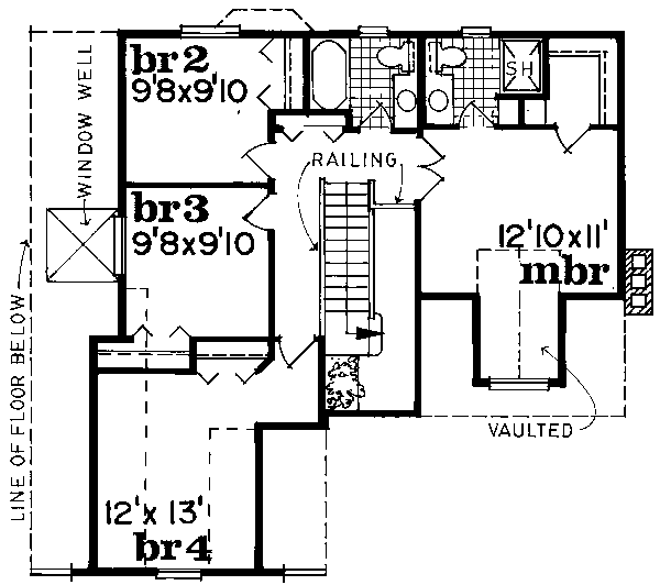 Floor Plan - Upper Floor for Traditional House Plan #47-609 - 4 bed, 2.5 bath