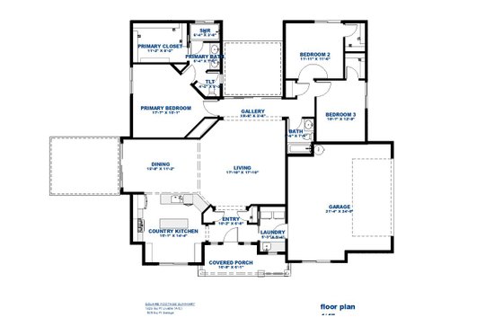 Floor Plan - Main Floor for Bungalow House Plan #1126-4 - 3 bed, 2 bath