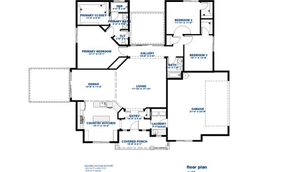 House Blueprint - Floor Plan - Main Floor for Bungalow House Plan #1126-4 - 3 bed, 2 bath
