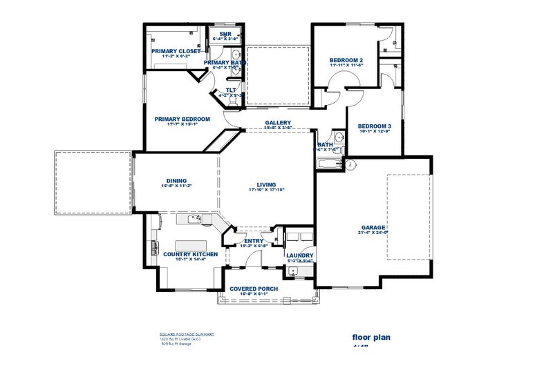House Blueprint - Floor Plan - Main Floor for Bungalow House Plan #1126-4 - 3 bed, 2 bath