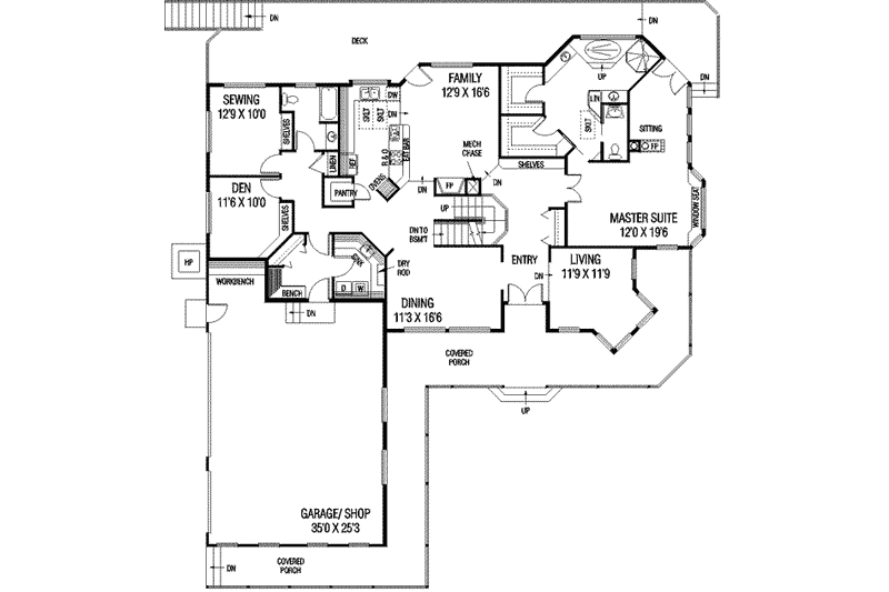 Dream House Plan - Floor Plan - Main Floor for Farmhouse House Plan #60-582 - 5 bed, 4 bath