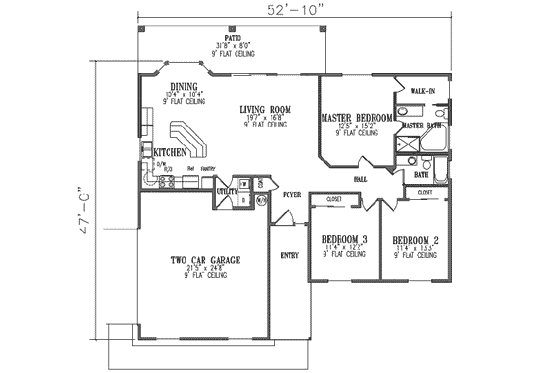 Floor Plan - Main Floor for Adobe / Southwestern House Plan #1-423 - 3 bed, 2 bath
