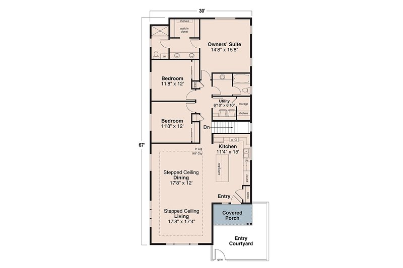 Home Plan - Floor Plan - Main Floor for Prairie House Plan #124-1418 - 3 bed, 2 bath