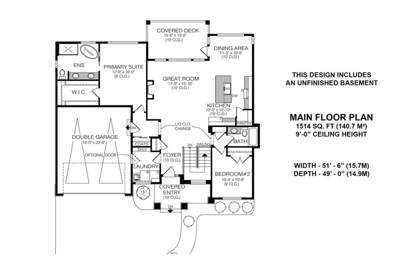 Architectural House Design - Floor Plan - Main Floor for Craftsman House Plan #1100-69 - 2 bed, 2 bath