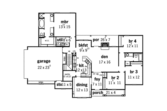 Floor Plan - Main Floor for Traditional House Plan #16-283 - 4 bed, 2 bath