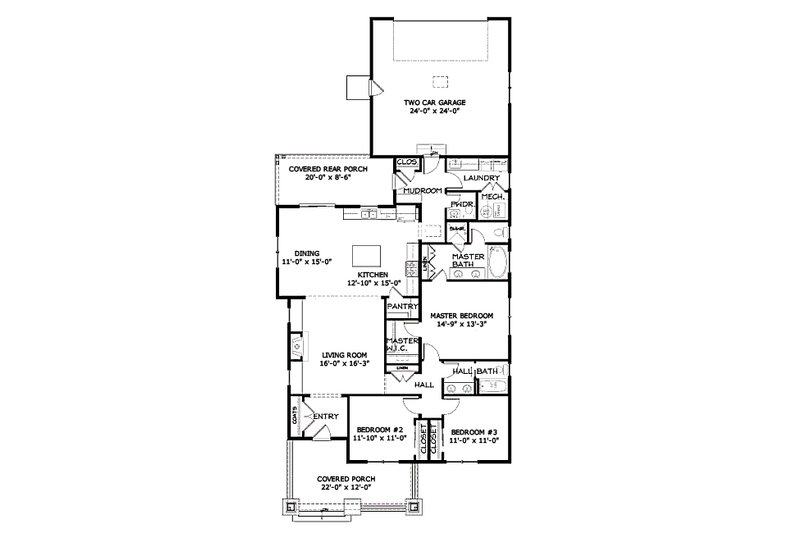 Home Plan - Floor Plan - Main Floor for Craftsman House Plan #434-4 - 3 bed, 2.5 bath